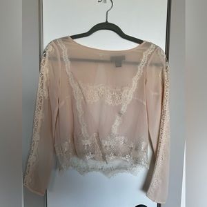 H&M Sheer Longsleeve Top with Lace - Size 4